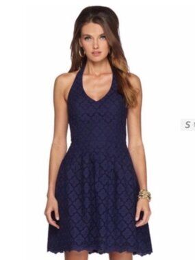 Lilly Pulitzer Ross Halter Dress True Navy Charleston Eyelet Size 14